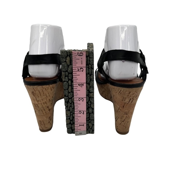 Franco Sarto Black Farley Leather Cork Wedge Platform Sandals Size 8 1/2 Women’s - Picture 8 of 9